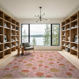 Whimsical Pink Floral Vintage Area Rug