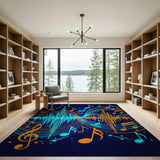 ODIKA Modern Musical Wave Abstract Neon Washable Area Rug - Low Pile, Non-Slip & Robot Friendly