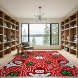 Festive Snowmen Holly Red Area Rug