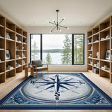 Nautical Compass Rose Blue Area Rug