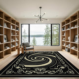 Abstract Area Hypnotic Spiral Black White Area Rug