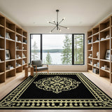Ornate Gold Medallion Black Area Rug