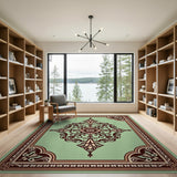Ornate Mint Green Persian Medallion Area Rug