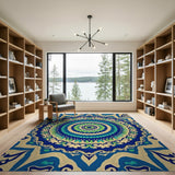 Vibrant Blue Teal Mandala Persian Rug