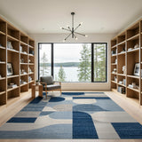 Blue and Teal Abstract Blue Geometric Modern Area Rug