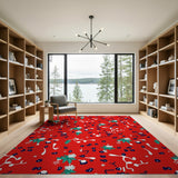 Vibrant Red Berry Floral Pattern Area Rug