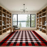 Rustic Farmhouse Bold Red Black Buffalo Plaid Area Rug