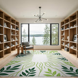 Radiant Green Leaf Burst Area Rug