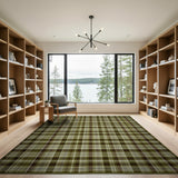 Olive Green Plaid Rustic Farmhouse Rug