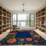 Orange Floral Navy Blue Area Rug
