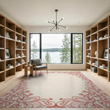 Red Ornate Floral Peacock Border Rug