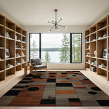 Modern Geometric Abstract Area Rug in Black Grey Brown