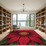 Floral Vintage Bold Red Poinsettia Floral Area Rug