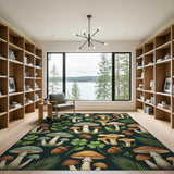 Whimsical Forest Mushroom Pattern Area Rug
