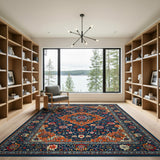 Multi-color and Patterns Navy Persian Area Rug with Vibrant Orange Florals