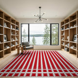 Bold Red White Striped Geometric Area Rug