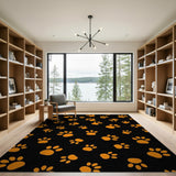 Orange Playful Orange Paw Print Area Rug