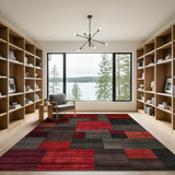 Bold Red Black Geometric Patchwork Area Rug