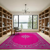 Pink Ornate Floral Sunburst Area Rug