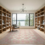 Pink Peony Floral Cream Area Rug