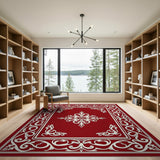 Ornate Red Persian Medallion Area Rug with White Borders