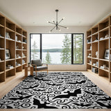 Swirling Bats Black White Area Rug