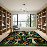 Floral Vintage Whimsical Mushroom Forest Area Rug