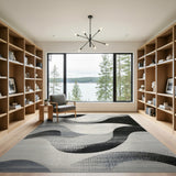 Black and White Abstract Wave Black White Area Rug