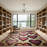 Distressed Vintage Pink Hearts Area Rug