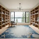Blue and Teal Coastal Blue Seashell Starfish Area Rug