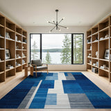 Geometric Modern Blue and Teal Modern Blue Geometric Abstract Area Rug