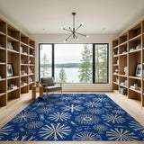 Blue and Teal Navy Blue Snowflake Geometric Area Rug