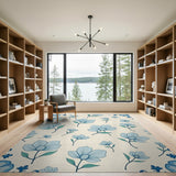 Delicate Blue Floral Cream Area Rug