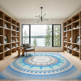 Blue and Teal Blue Teal Mandala Geometric Area Rug
