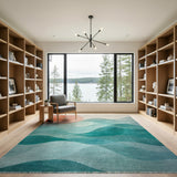 Teal Ocean Waves Sunset Area Rug
