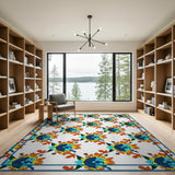 Vibrant Blue Orange Sunflower Pattern Area Rug