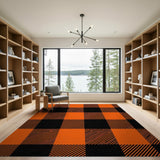 Bold Orange Black Buffalo Plaid Rustic Farmhouse Area Rug