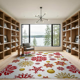 Festive Red Snowflake Gold Ornament Area Rug