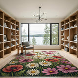 Wildflower Poppy Daisy Floral Area Rug