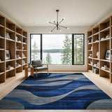 Wavy Navy Blue Grey Abstract Area Rug