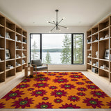 Vibrant Orange Passionflower Pattern Area Rug