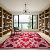 Pink Heart Overlap Geometric Area Rug