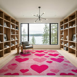 Pixelated Hearts Pink Area Rug