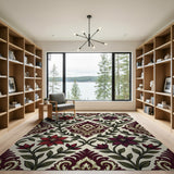 Red Purple Floral Damask Area Rug