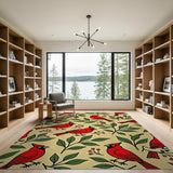 Red Cardinal Birds Holly Pattern Area Rug