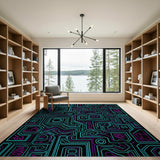ODIKA Cyberpunk Circuit Board Washable Area Rug - Low Pile Non-Slip Gaming Room Mat