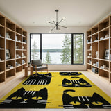 Whimsical Black Cat Silhouettes Yellow Area Rug