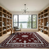 Red Ornate Snowflake Medallion Red Area Rug