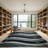 Layered Teal Wave Abstract Area Rug