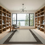 Beige Area Rug with Brown Striped Border